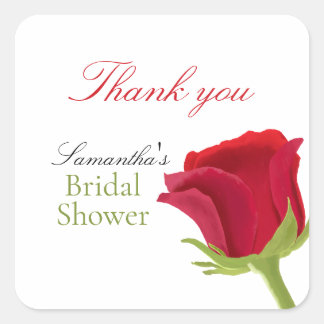 Elegant Red Rose Bridal Shower Square Sticker