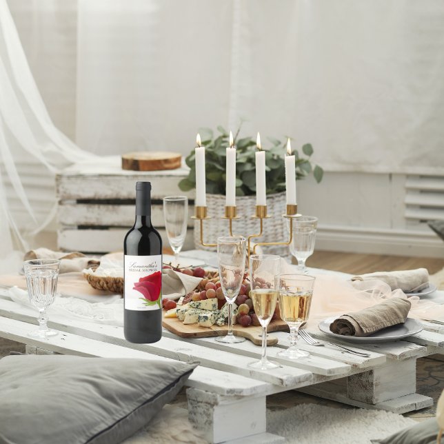 Elegant red rose Bridal Shower  Wine Label (Creator Uploaded)