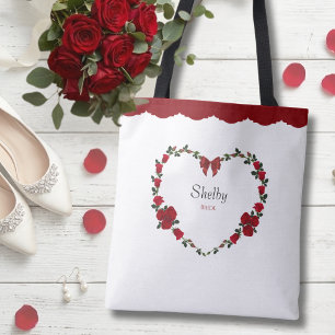 Elegant Red Rose Bride To Be Wedding Gift Tote Bag