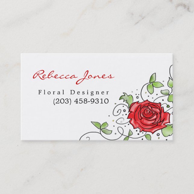 Elegant Red Rose - Business Card (Front)