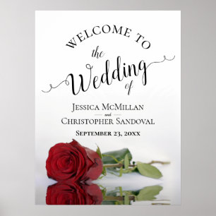 Elegant Red Rose & Calligraphy Wedding Welcome Poster