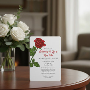 Elegant Red Rose "Celebrating the Life" Funeral  Invitation