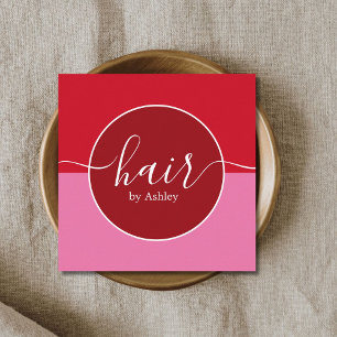 Elegant Red Rose Circle Hairdresser Square Business Card