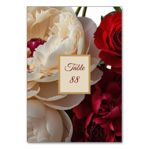 Elegant Red Rose & Cream Peony Table Card
