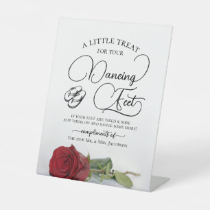 Elegant Red Rose Dancing Feet Flip Flop Wedding Pedestal Sign