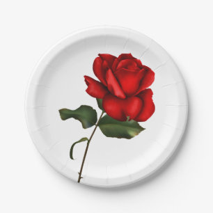 Elegant Red Rose Elegant Glam Floral Wedding Party Paper Plate