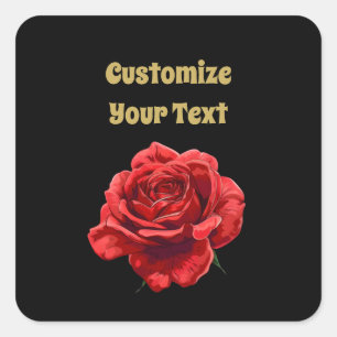 Elegant Red Rose Floral Custom Text Square Sticker