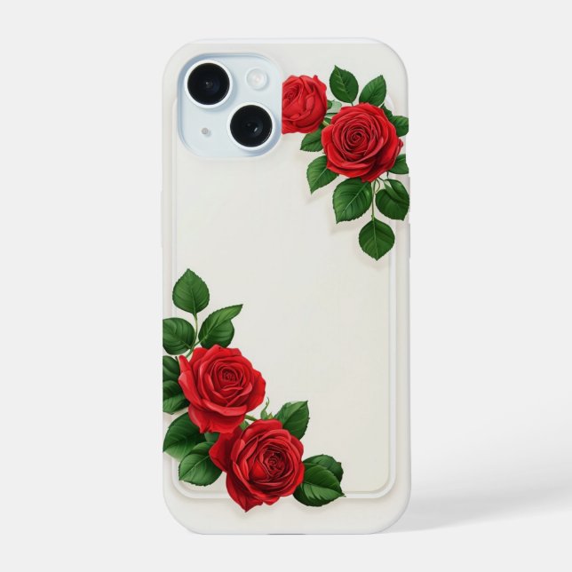 Elegant Red Rose Floral Frame iPhone 15 Case (Back)