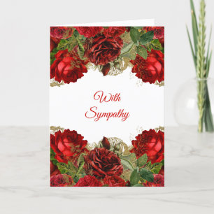 Elegant Red Rose Floral Frame Sympathy Card