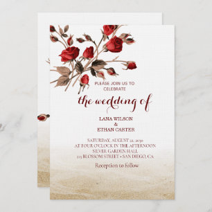 Elegant Red Rose Floral Vintage Art Invitation