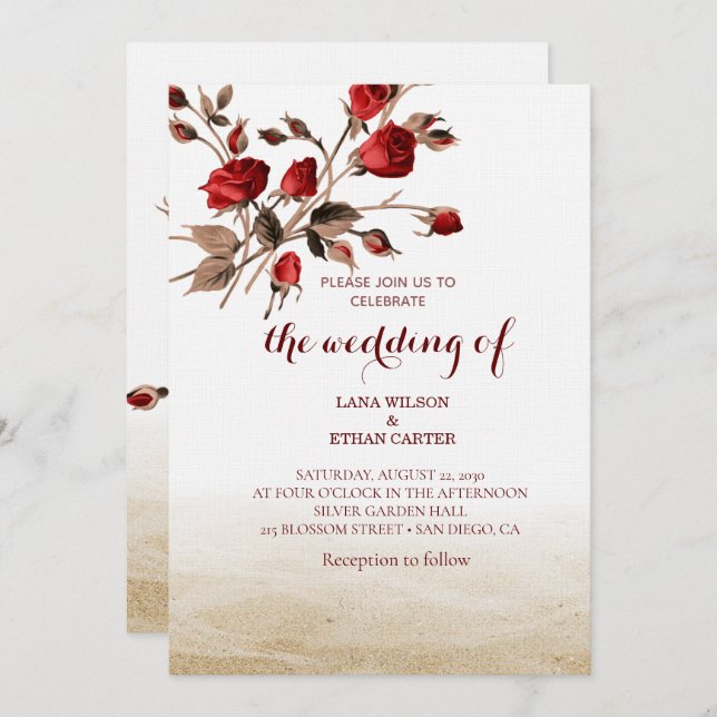 Elegant Red Rose Floral Vintage Art Invitation (Front/Back)
