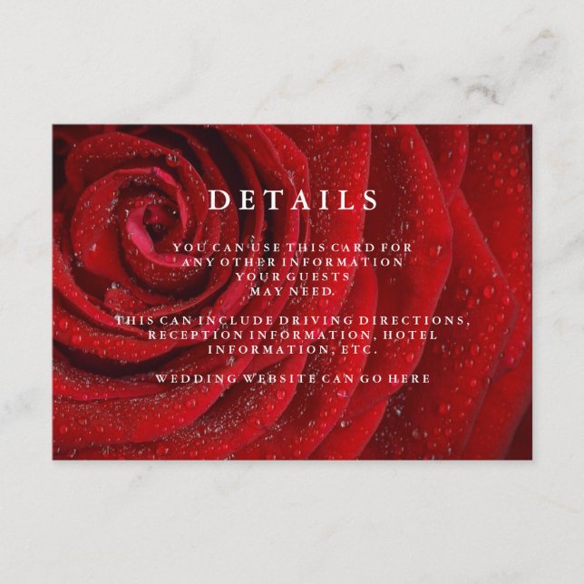 Elegant Red Rose Floral Wedding Details Enclosure  Card (Front)