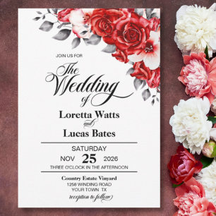 Elegant Red Rose Floral Wedding Invitation