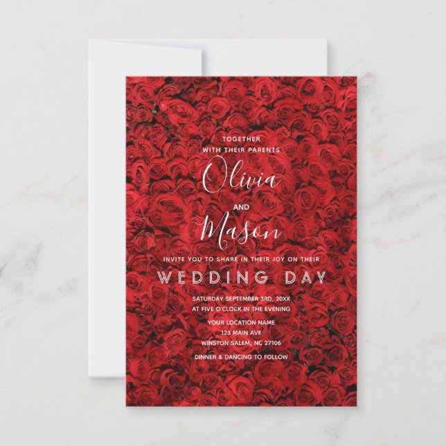 Elegant Red Rose Floral Wedding Invitation (Front)