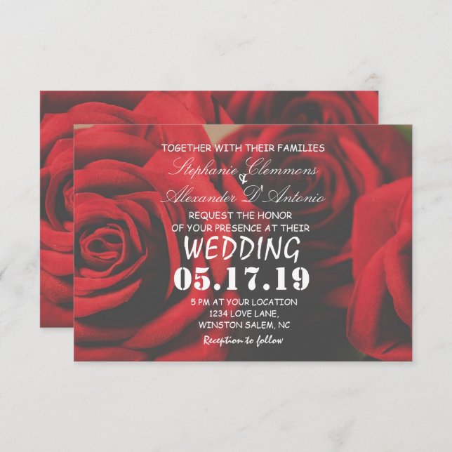 Elegant Red Rose Floral Wedding Invitation (Front/Back)
