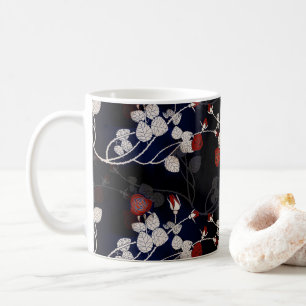 Elegant Red Rose Flower Pattern Black Coffee Mug