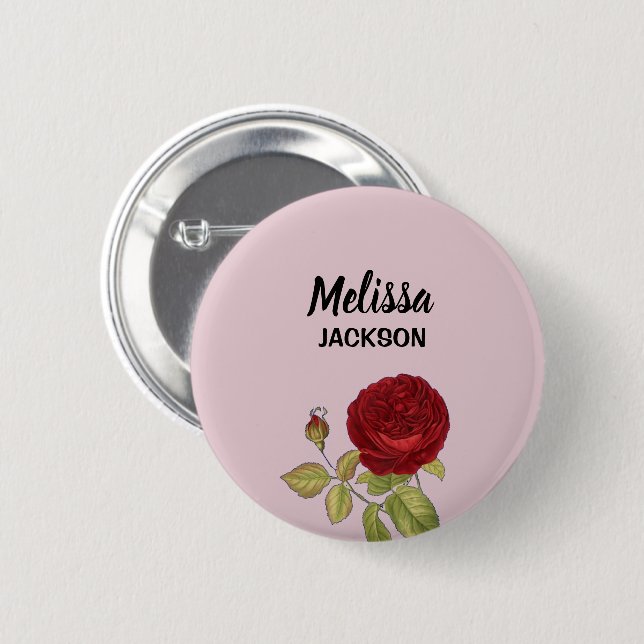 Elegant red rose flower pink 6 cm round badge (Front & Back)