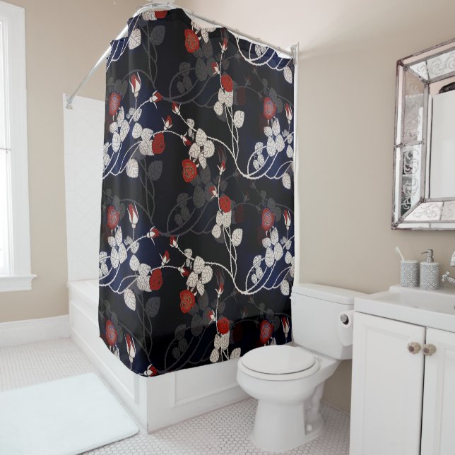 Elegant Red Rose Flower Shower Curtain (In Situ)