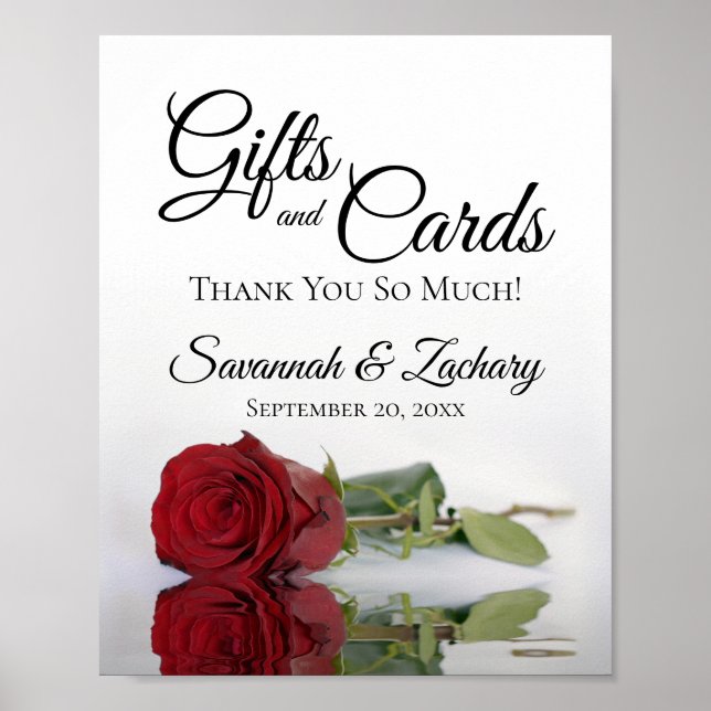 Elegant Red Rose Gifts & Cards Wedding Sign (Front)