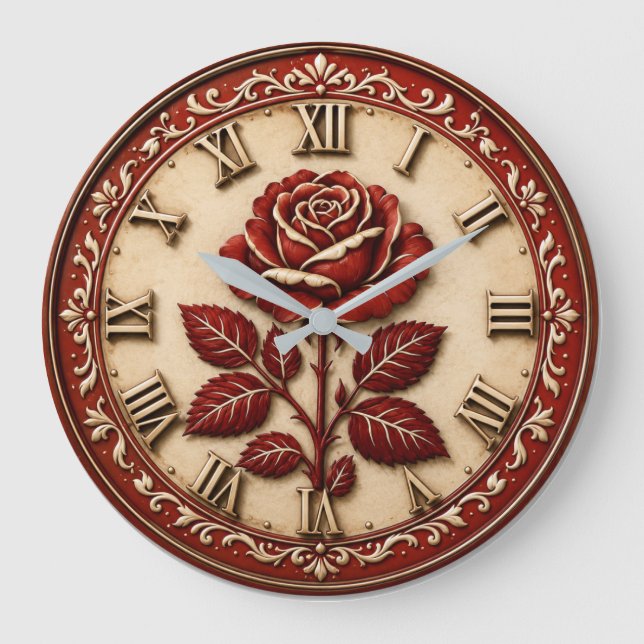 Elegant Red Rose Large Clock (Front)