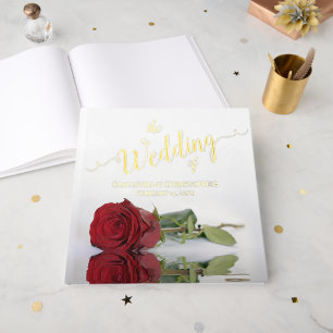 Elegant Red Rose Large Wedding Foil Guest Book