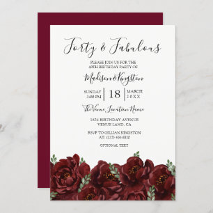 Elegant Red Rose Leaf Modern 50th Birthday Invite