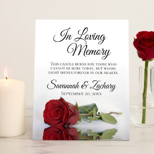 Elegant Red Rose Loving Memory Wedding Memorial Pedestal Sign