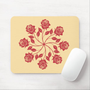 Elegant Red Rose Mandala Circular Floral Design Mouse Pad