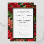 Elegant red rose on green vintage classic Wedding<br><div class="desc">Authentic vintage red rose floral elements with elegant romantic classic Typography with fully customisable Text. Decorated with a gold foil Frame. Elegant sophisticated gold-coloured Crest with your personal monogram for a beautiful royal-inspired, elegant fairytale Wedding. Great to combine for elegant, luxurious romantic themes like a fairytale Wedding, Christmas Wedding, Bridgerton...</div>