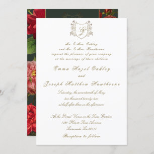 Elegant red rose on green vintage classic Wedding Invitation