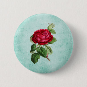 Elegant Red Rose on Vintage Mint Green Background 6 Cm Round Badge
