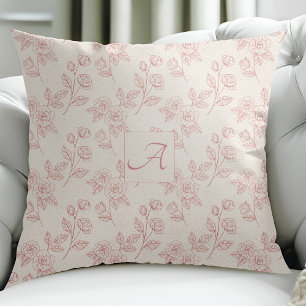 Elegant Red Rose Paper Chintz Monogram  Cushion