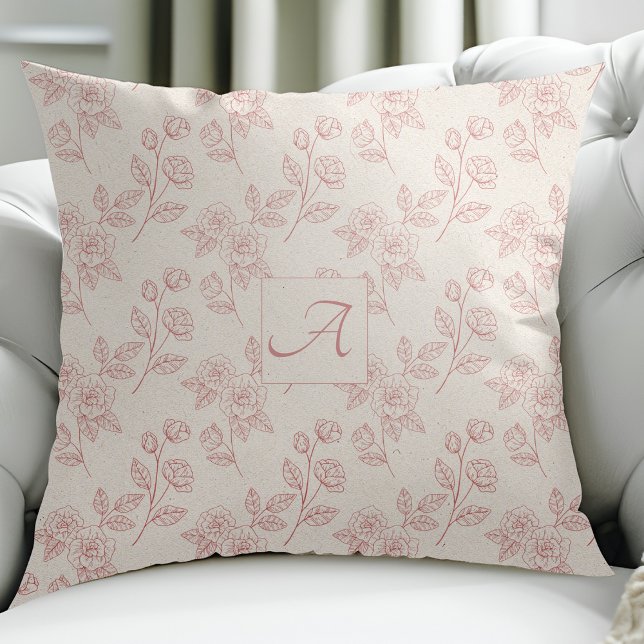 Elegant Red Rose Paper Chintz Monogram  Cushion (Creator Uploaded)