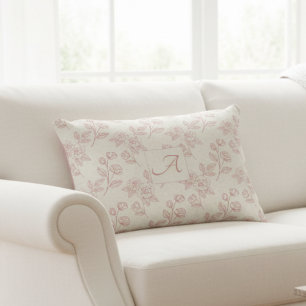 Elegant Red Rose Paper Chintz Monogram  Decorative Cushion