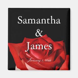 Elegant Red Rose Personalised Wedding Magnet