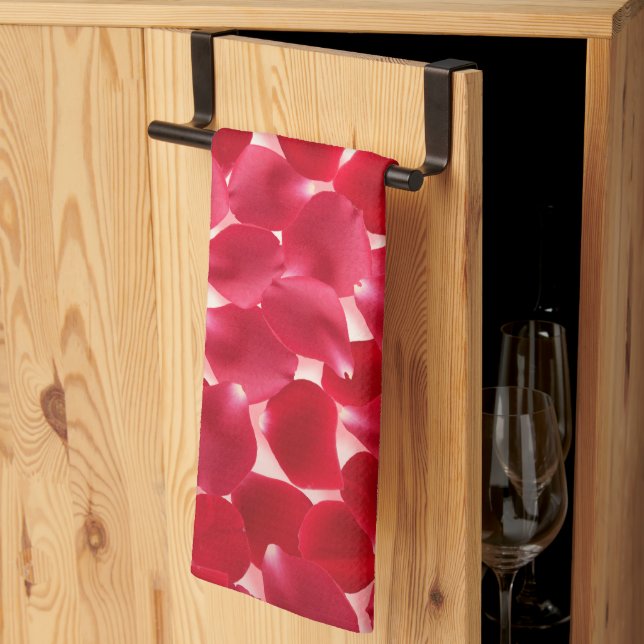Elegant Red Rose Petals Romantic Kitchen Towel (Thirds Fold)