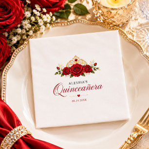 Elegant Red Rose Princess Quinceañera Party Napkin