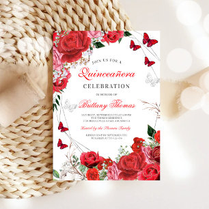 Elegant Red Rose Quinceañera Invitation