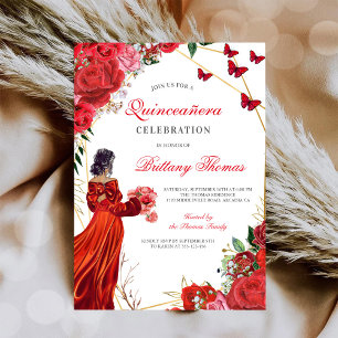 Elegant Red Rose Quinceanera Invitation