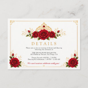 Elegant Red Rose Quinceañera Party Details Enclosure Card