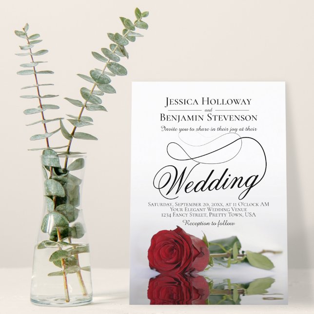 Elegant Red Rose Reflection Romantic Wedding Invitation (Creator Uploaded)