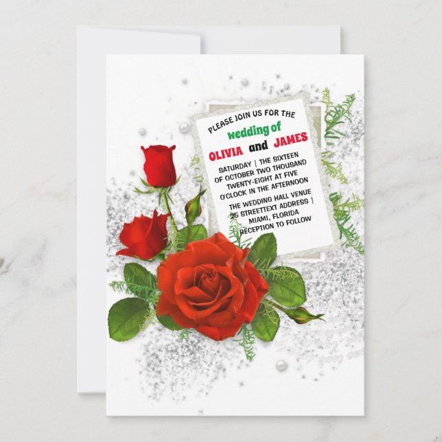 Elegant Red Rose Romantic Floral Wedding  Invitation (Front)