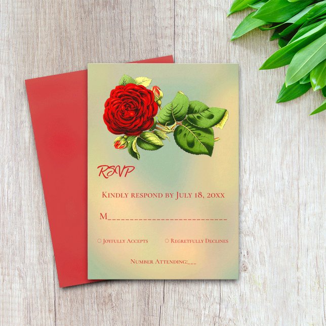 Elegant red rose romantic framed floral Wedding RSVP Card (Creator Uploaded)