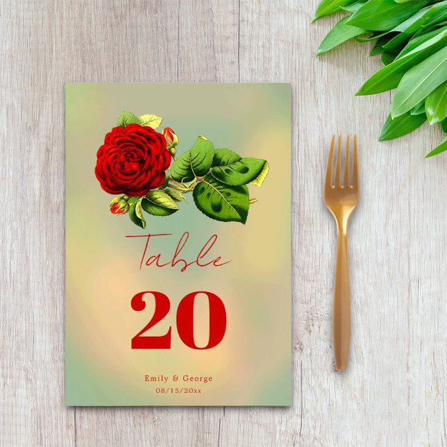 Elegant Red Rose Romantic Framed Floral Wedding Table Number (Creator Uploaded)
