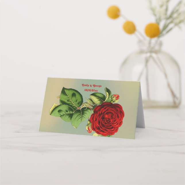 Elegant Red Rose Romantic Summer Floral Wedding Place Card (Back)