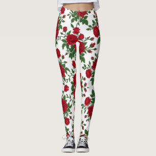 Elegant Red Rose Seamless Floral Pattern Leggings