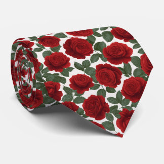 Elegant Red Rose Seamless Floral Pattern Tie