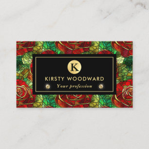 Elegant Red Rose Stained Glass Pattern Business Card