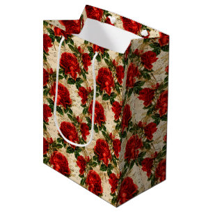 Elegant red rose tiled pattern medium gift bag