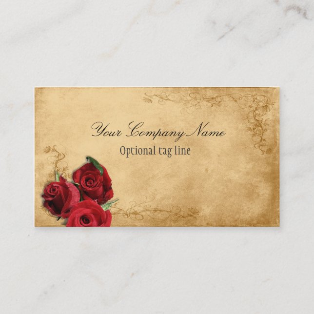 Elegant Red Rose Vintage Antique Business Card (Front)